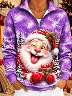 Women's Santa Snowflake Half Zip Sweatshirt