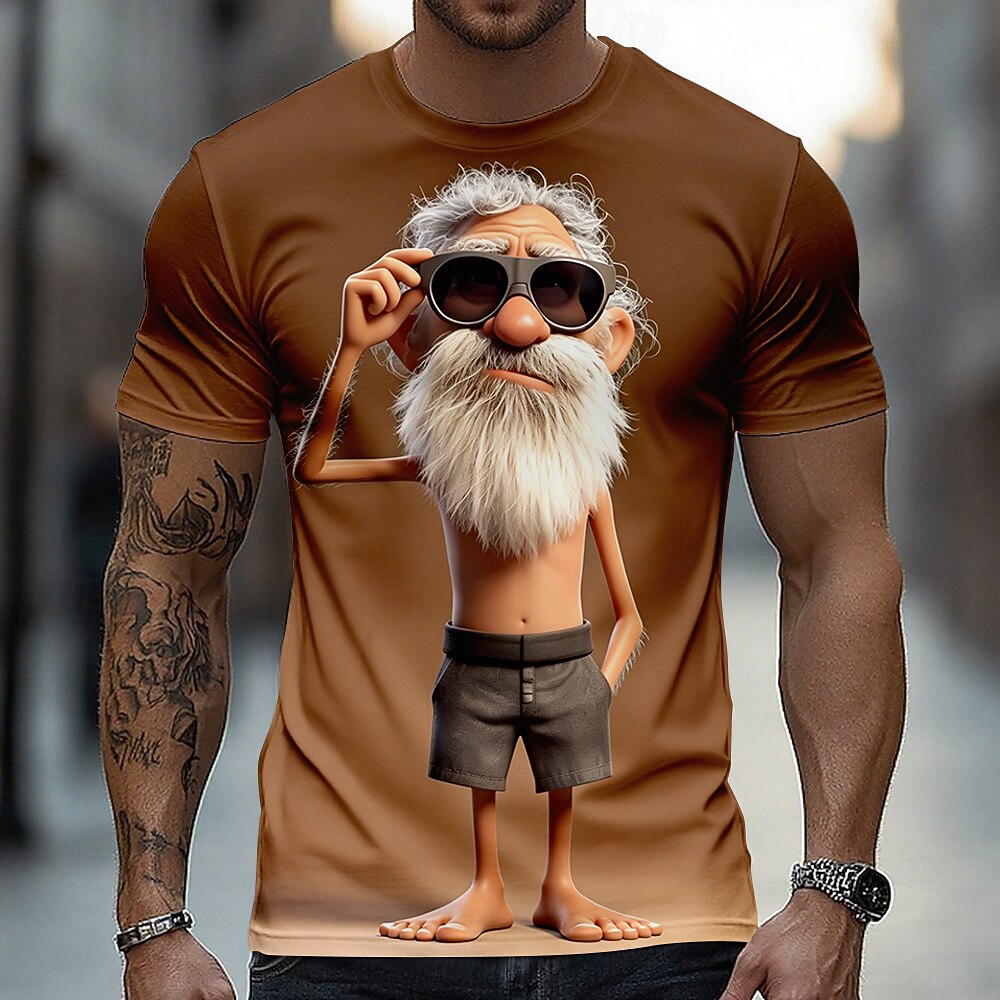 Men's Cool Grandpa Caricature Graphic Tee