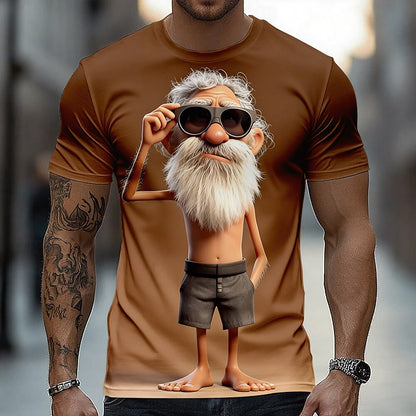 Men's Cool Grandpa Caricature Graphic Tee