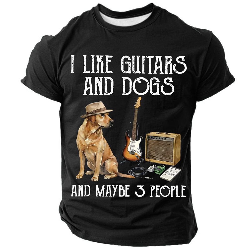 Men's Guitars Dogs Humor Graphic Tee