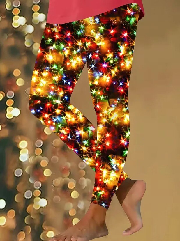 Colorful Christmas Print Thermal Leggings