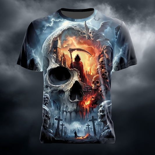 Men's Halloween Haunted Skull Graphic Tee