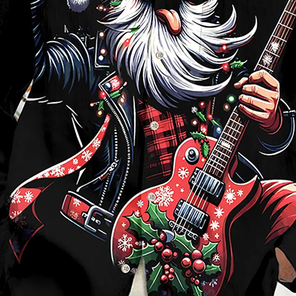 Santa Guitarist Christmas Button Up Shirt