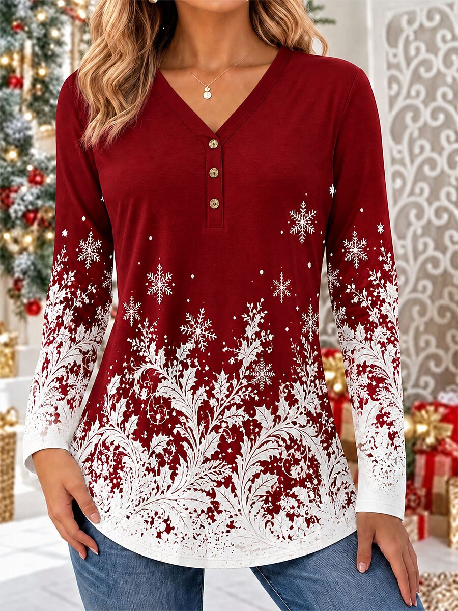 Women's Christmas Elegant V Neck T-Shirt