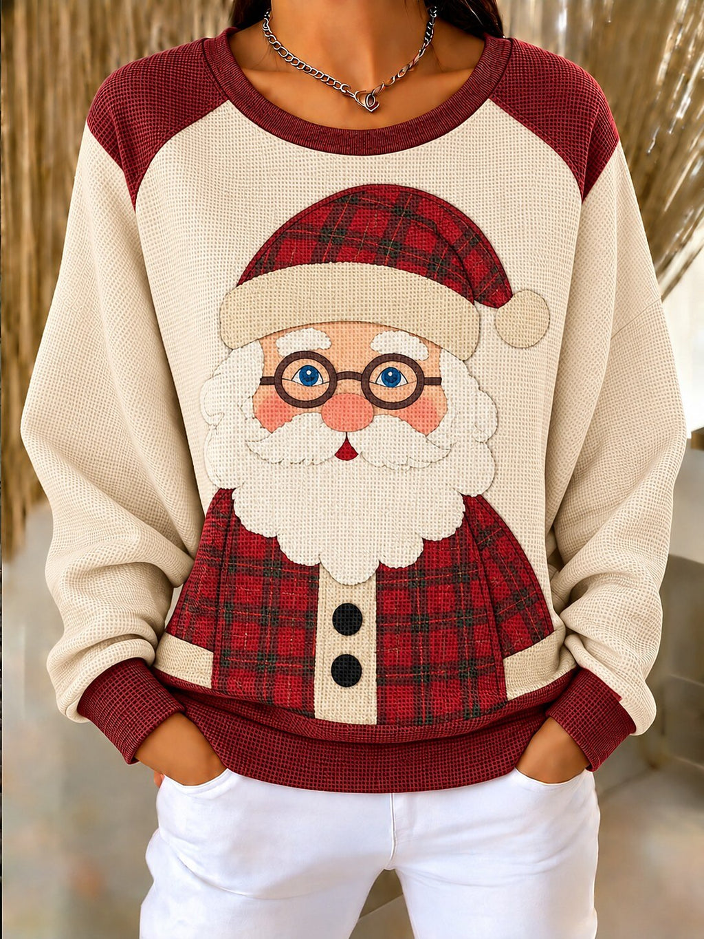 Women's Waffle Knit Christmas Sweatshirt