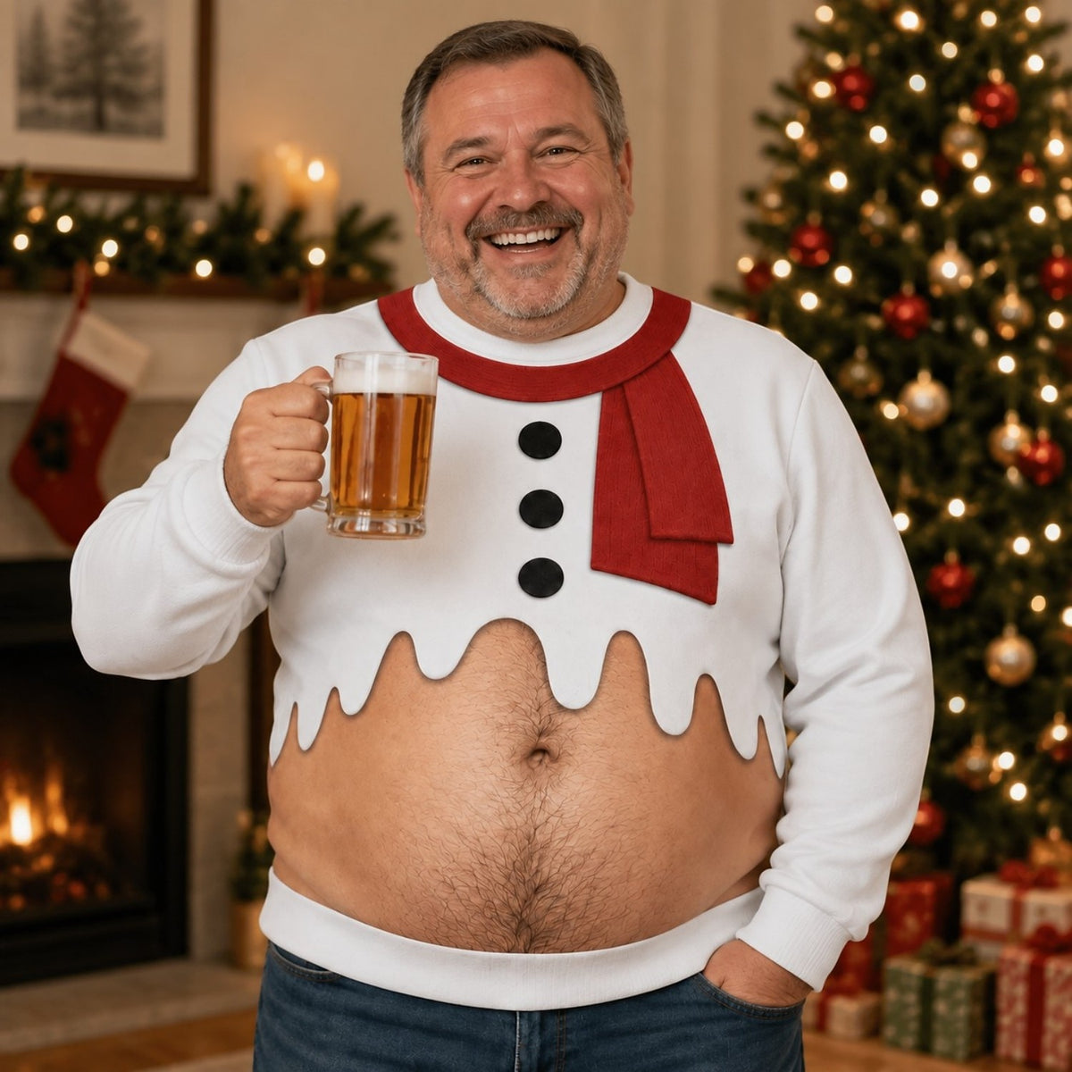 Christmas Snowman Fake Belly Crewneck Sweatshirt