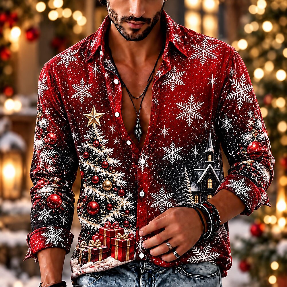Men's Christmas Tree Button Up Shirt