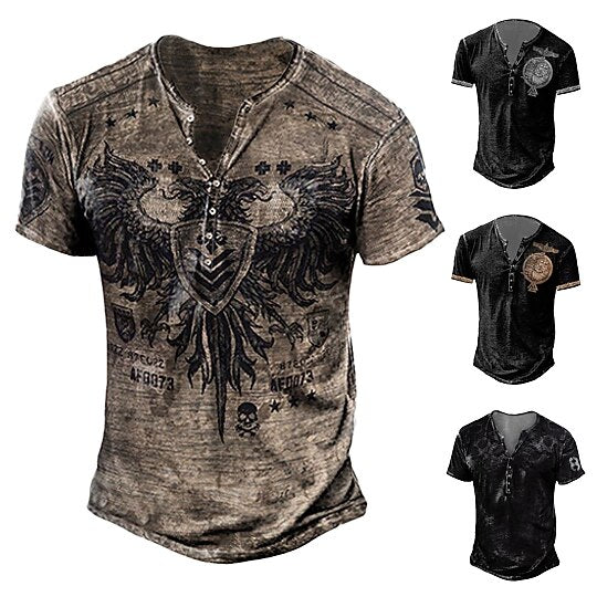 Men's Skull Eagle Halloween Henley