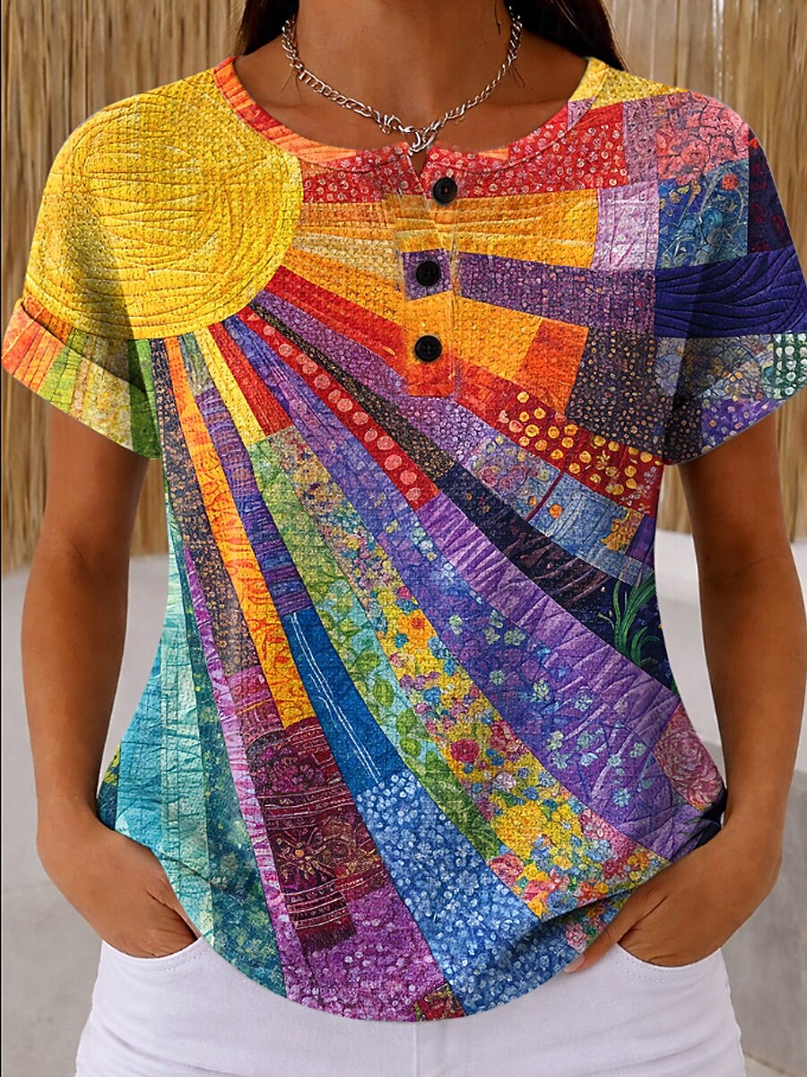 Women's Colorblock Geometric Art Graphic Tee