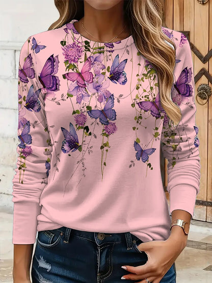 Women's Butterfly Garden Floral Graphic Tee