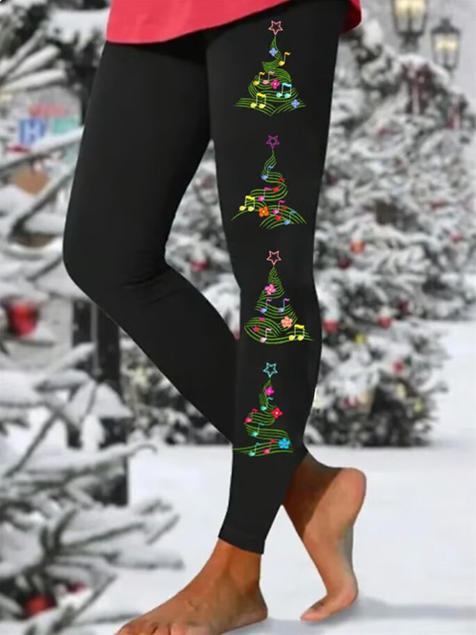 Colorful Christmas Print Thermal Leggings