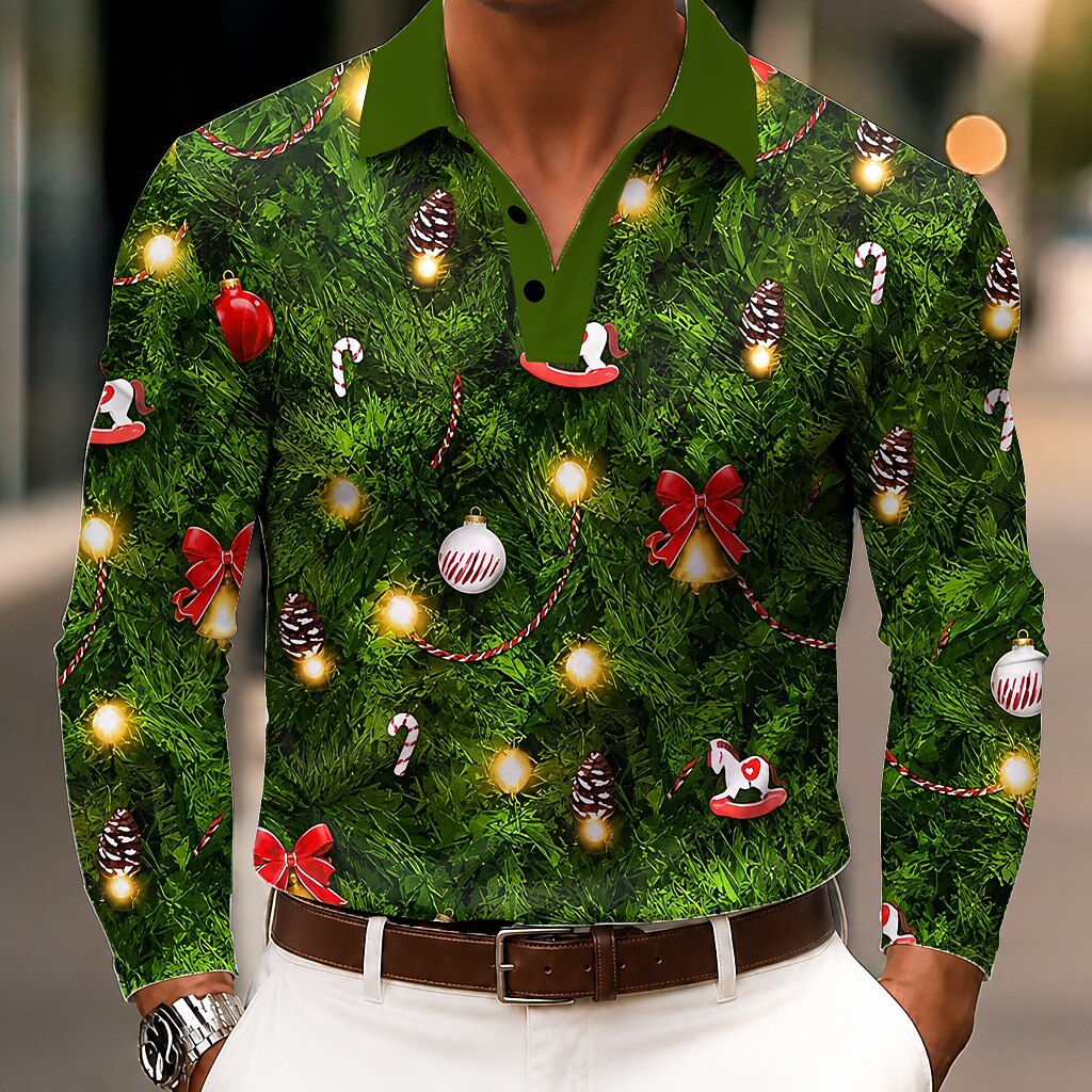 Christmas Lantern Long Sleeve Polo Shirt