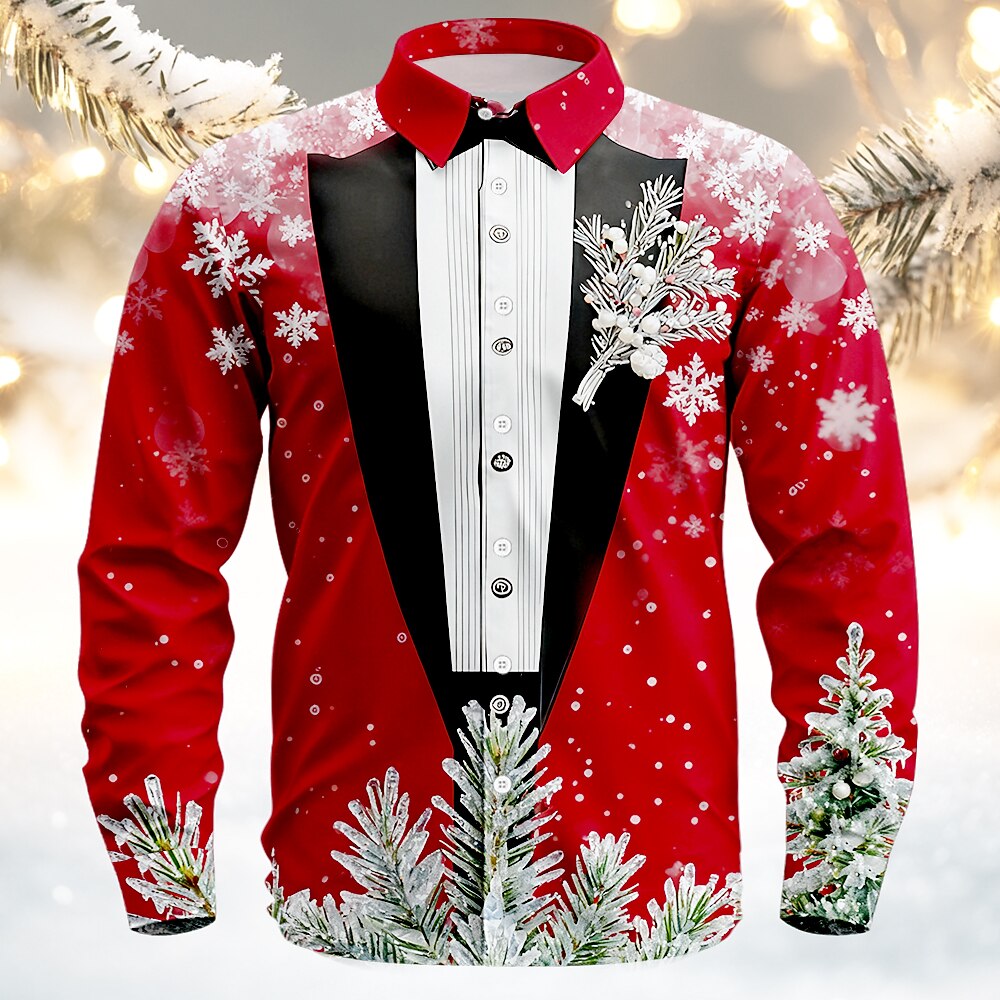 Christmas Faux Suit Tuxedo Button Shirt