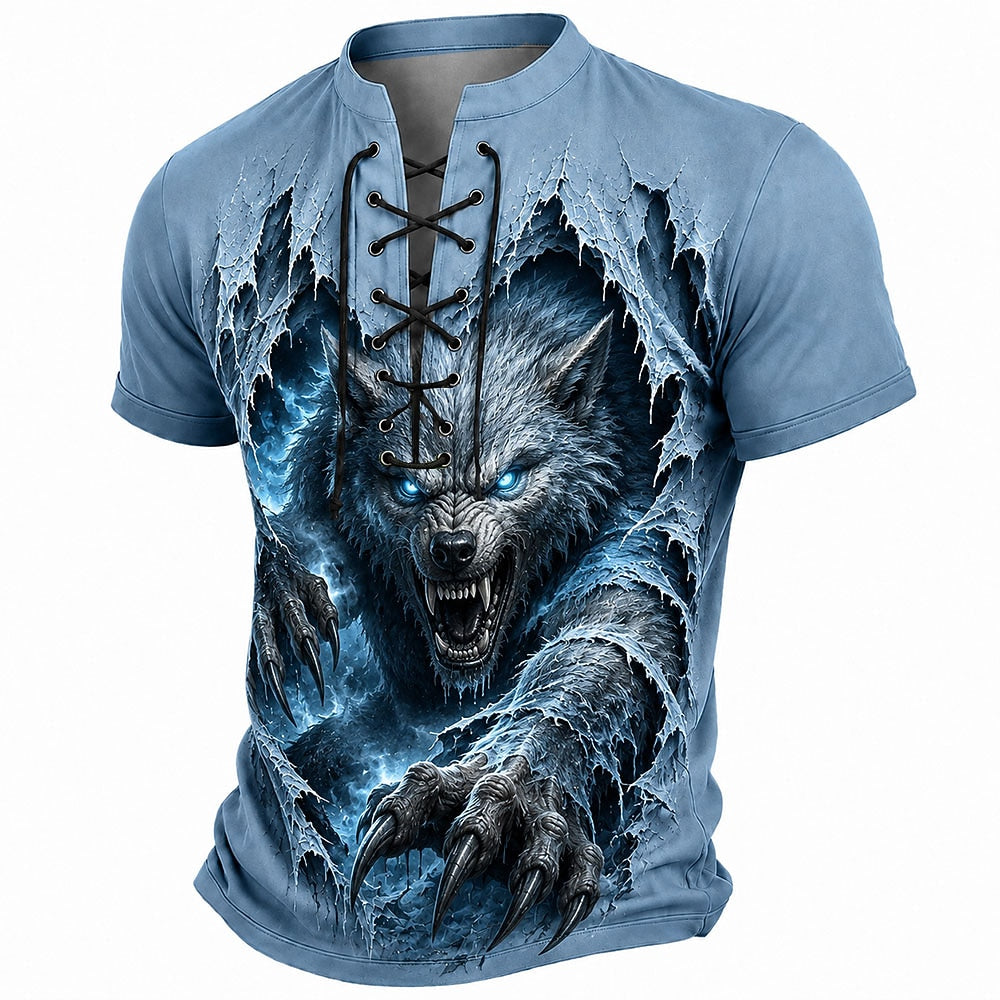Men's Werewolf Horror Laceup Henley Tee