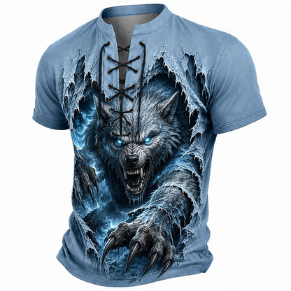 Men's Werewolf Horror Laceup Henley Tee