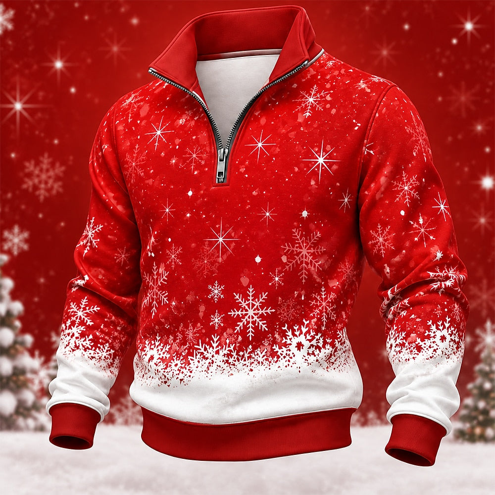 Snowflake Christmas Stand Collar Zip Sweatshirt