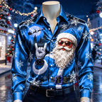 Men's Santa Claus Festive Print Satin Shirt