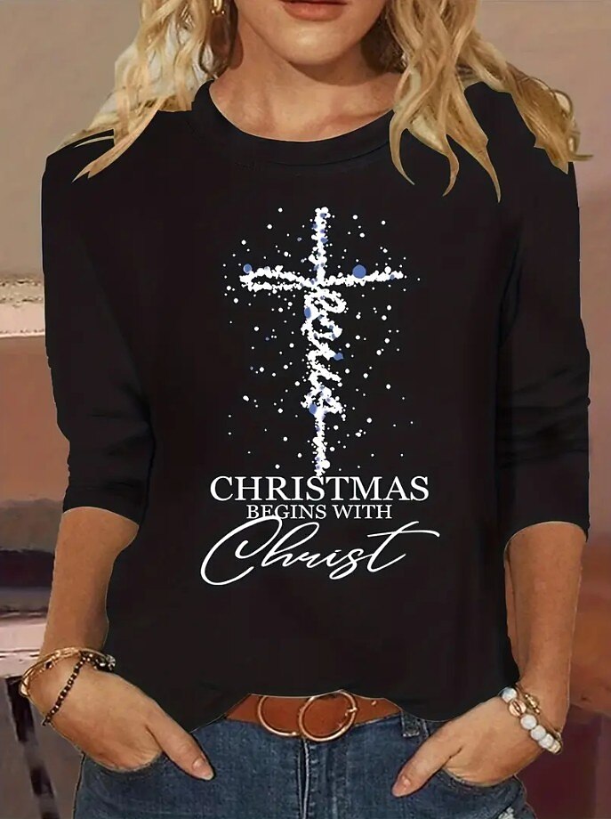 Women's Christmas Cross Letter Graphic Tee