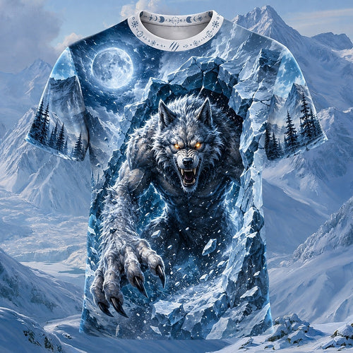 Men's Casual Halloween Wolf Graphic Shirt