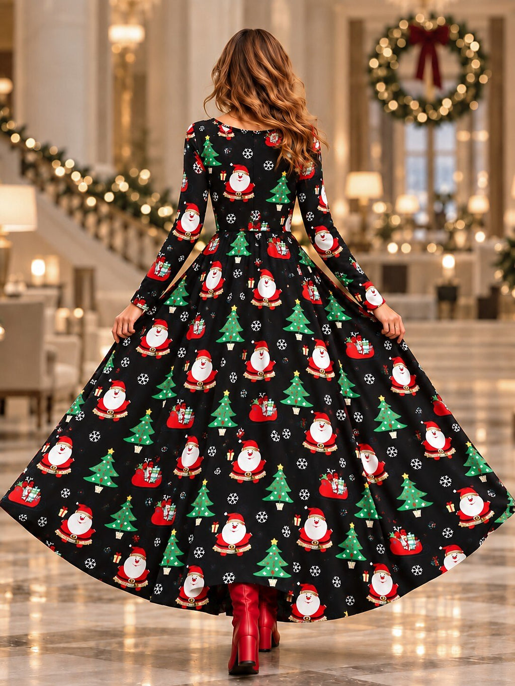 Women's Vintage Ombre Christmas Party Maxi Dress