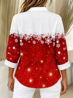 Women's Snowflake Patchwork Button Blouse