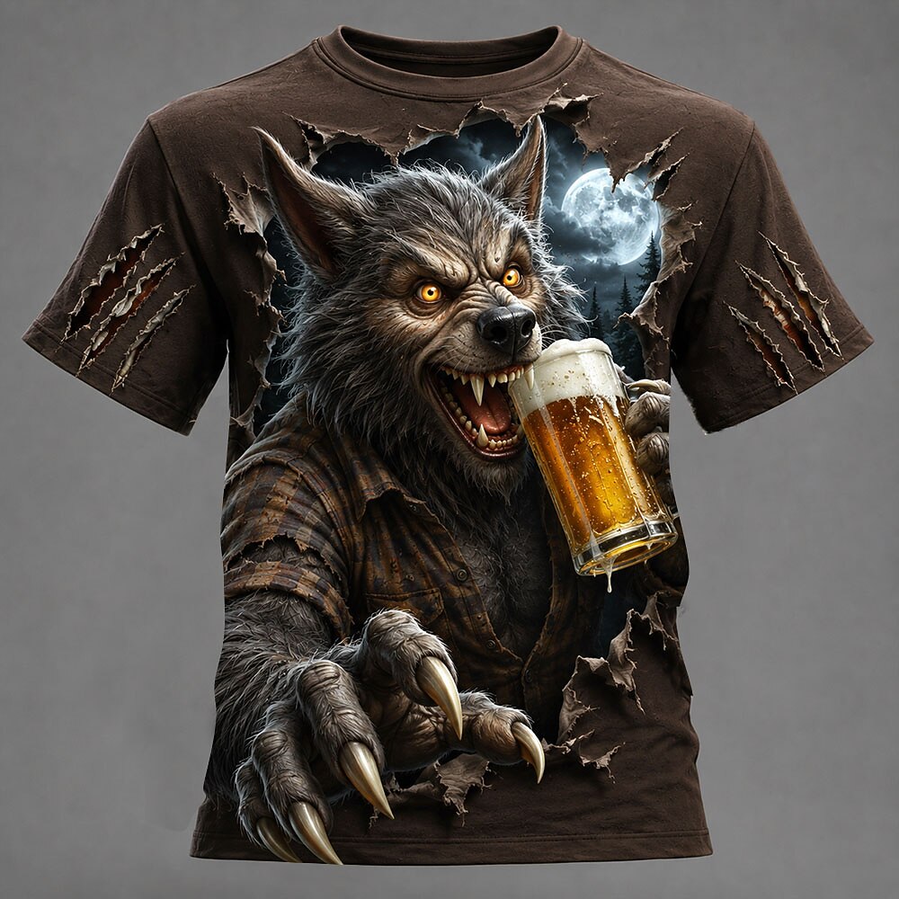 Men's Werewolf Shadow Graphic Casual Tee