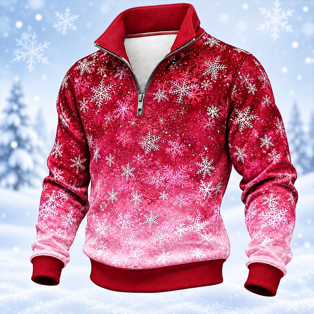 Snowflake Christmas Casual Zip Collar Sweatshirt