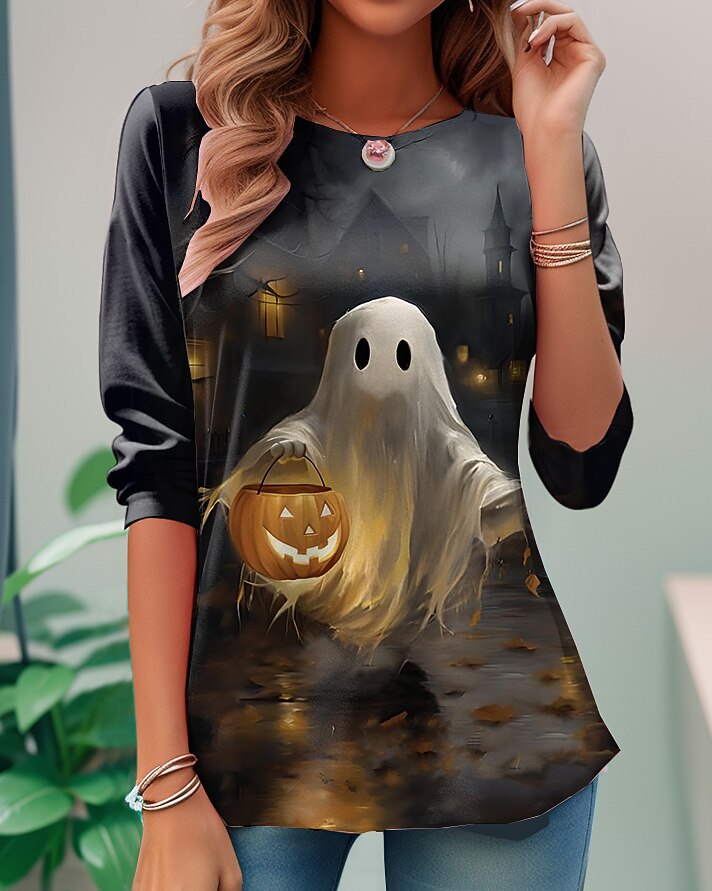 Women's Halloween Haunted Skull Tee