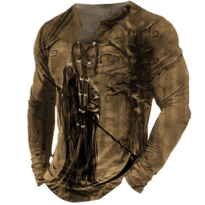 Men's Cool Skulls Halloween Henley