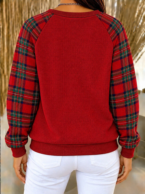 Christmas Tree Waffle Knit Pullover Sweatshirt