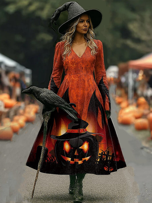 Women's Halloween Haunted Skull Maxi Dress