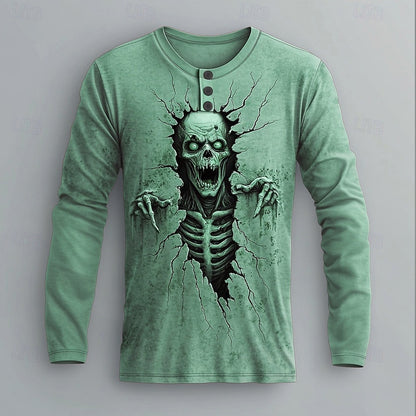 Men's Skull Graphic Casual Henley Shirt
