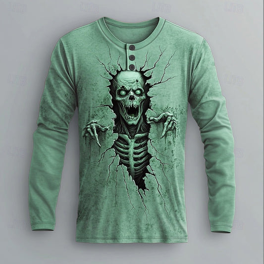 Men's Skull Graphic Casual Henley Shirt