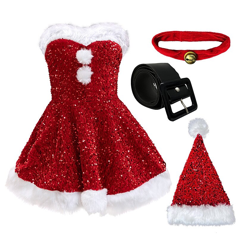 Sequined Santa Mrs Claus Costume & Hat Set