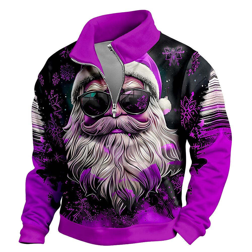 Santa Christmas Zip Collar Sweatshirt