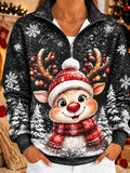 Women's Reindeer Snowflake Half Zip Sweatshirt
