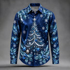 Men's Multicolor Christmas Tree Satin Shirt