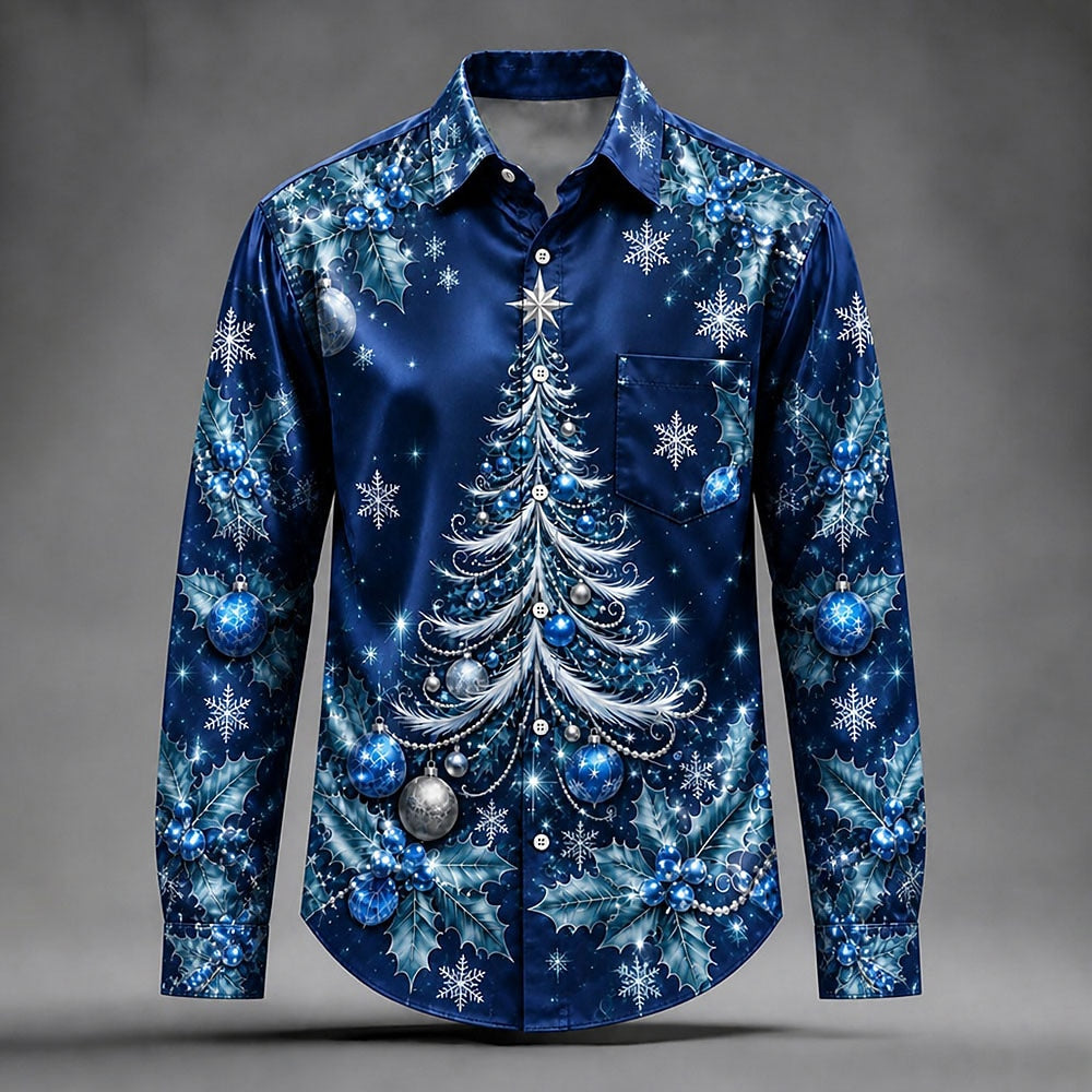 Men's Multicolor Christmas Tree Satin Shirt
