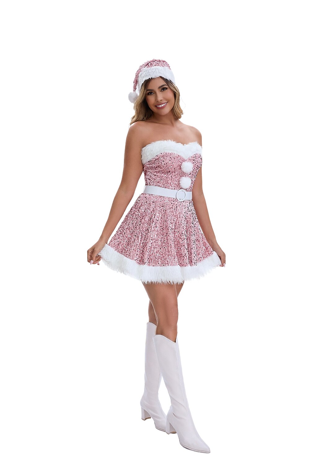 Sequined Santa Mrs Claus Costume & Hat Set