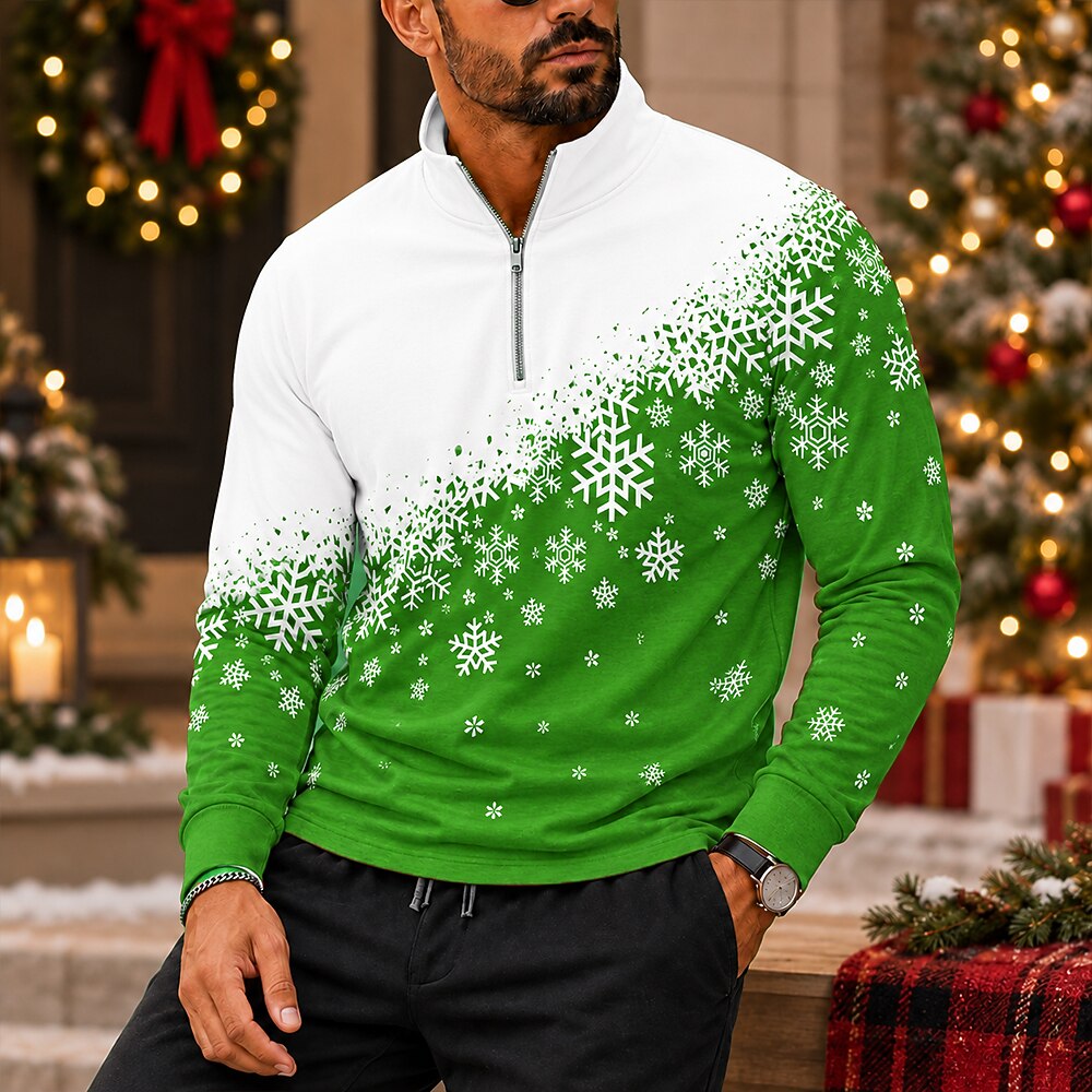 Snowflake Christmas Quarter Zip Polo Shirt