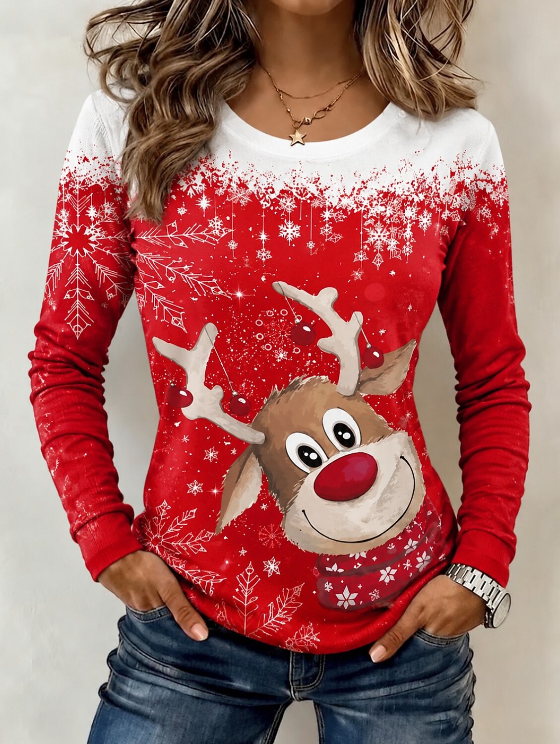 Santa Reindeer Christmas Long Sleeve Shirt