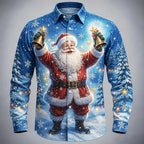 Santa Christmas Bell Casual Button Shirt