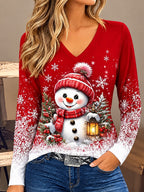 Women's Snowman V Neck Christmas Shirt