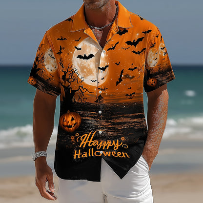 Men's Pumpkin Cemetery Gothic Camp Shirt