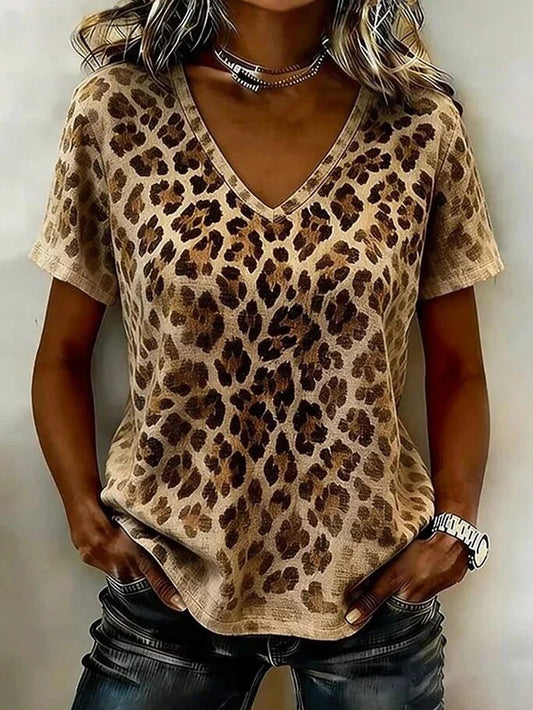 Women's Leopard Art V Neck Tee