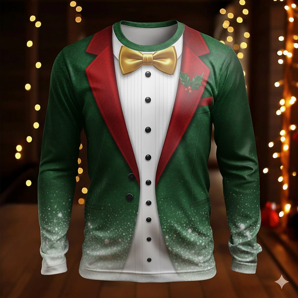 Men's Black Green Christmas Tuxedo Long Sleeve