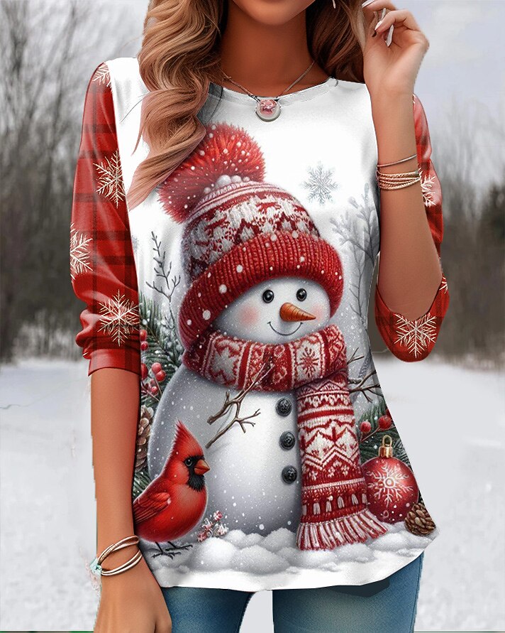 Women's Cute Snowman Christmas T-Shirt