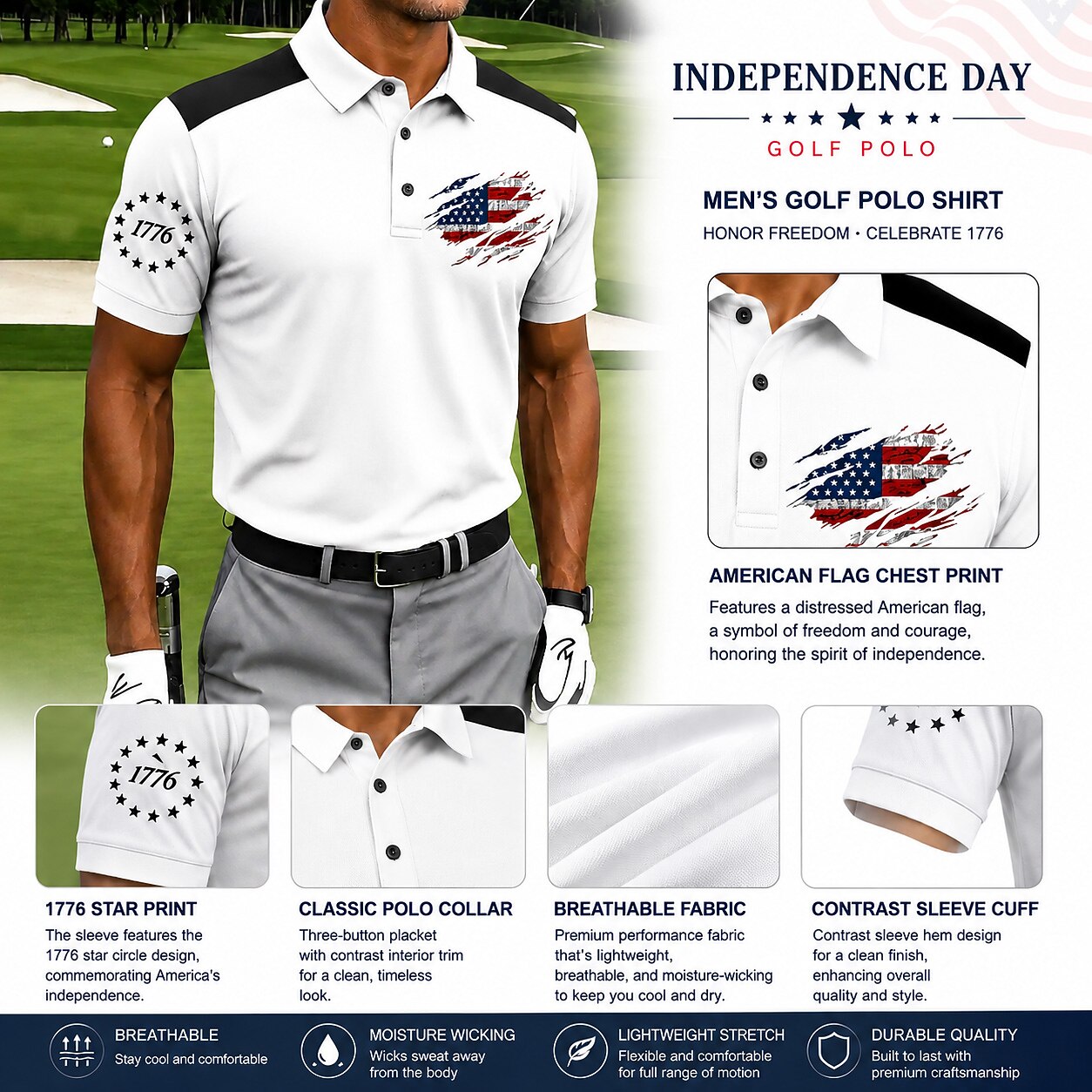 Men's Independence Day Flag Polo