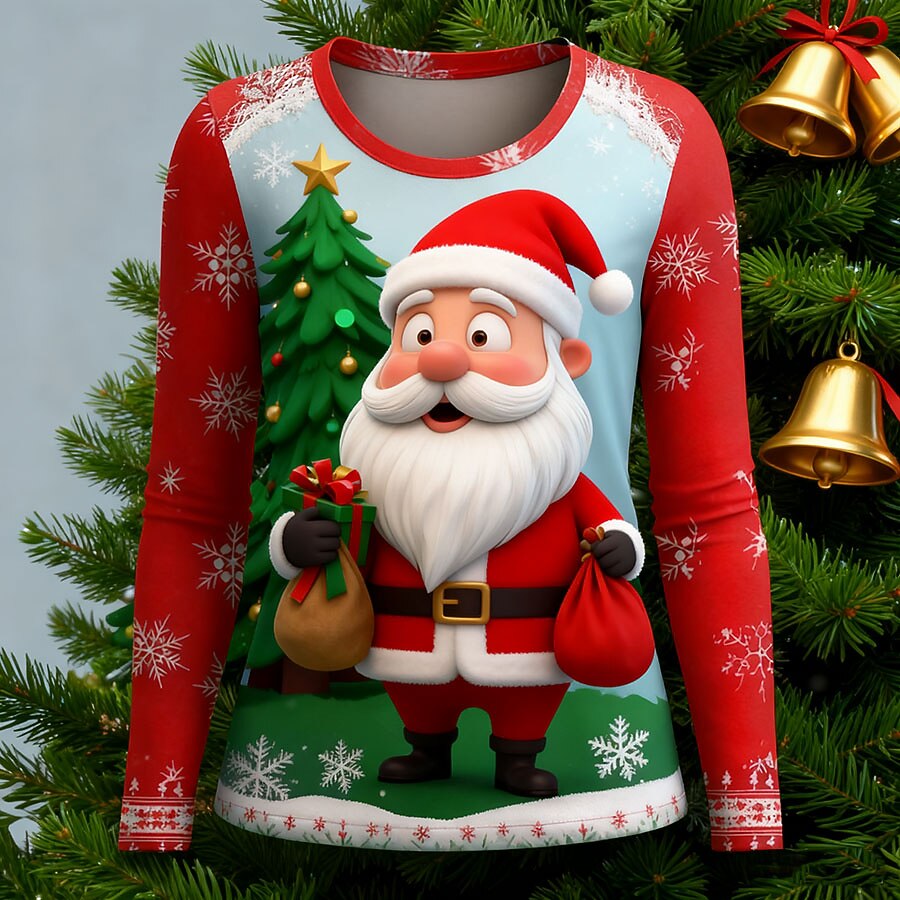 Women's Santa Christmas Tree Longsleeve Tee