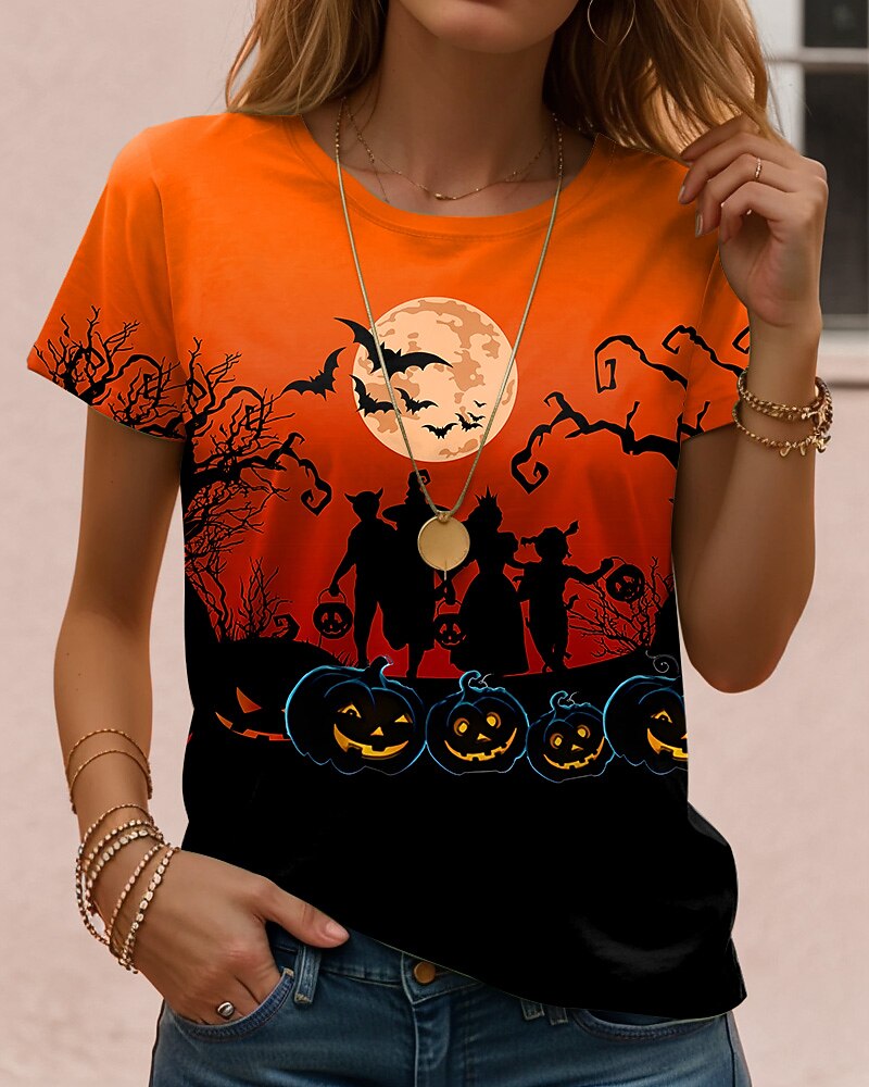 Women's Halloween Haunted Skull Tee